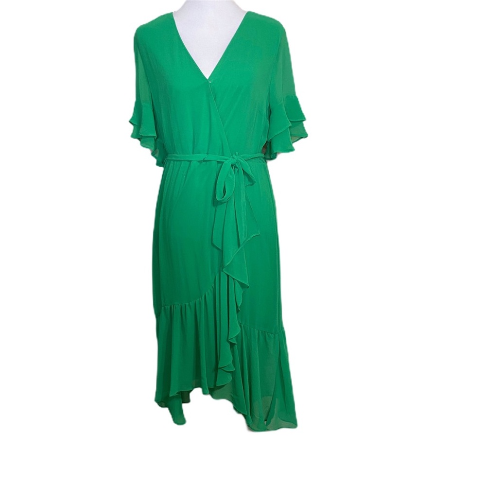 Boutique Kelly Green Wrap Ruffle Dress - 10 NWOT